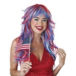 Fireworks 4th of July  Adult Multicolored USA Wig