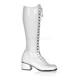 Womens Halloween Patent White Lace Up Boots - Retro