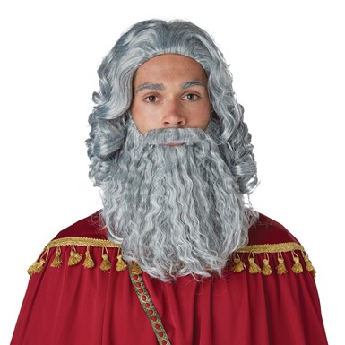 Mens Biblical King Wig and Beard Grey Wig for men King Wig