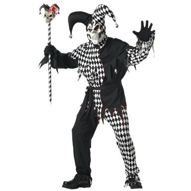 Adult Black/White Evil Jester Halloween Costume