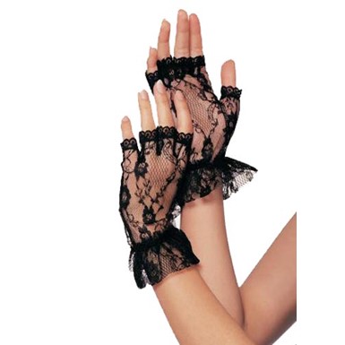 Black Lace & Ruffle Wrist Gloves for Costume