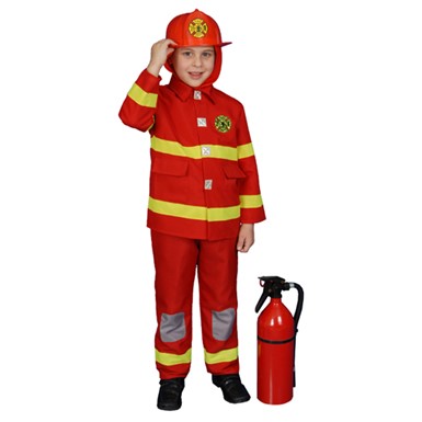 Boys Deluxe Red Fire Fighter Kids Halloween Costume