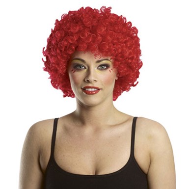 Bright Red Afro Adult Clown Halloween Costume Wig
