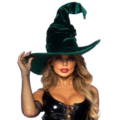 Chic Green Velvet Witch Hat Costume Accessory
