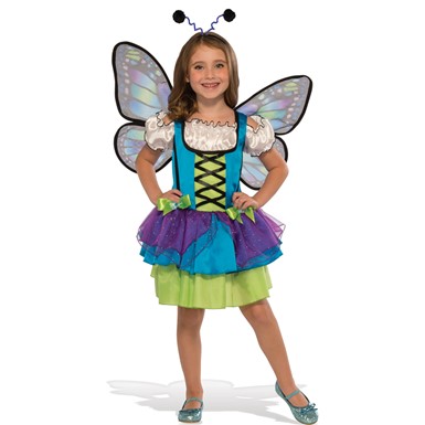 Girls Glittery Blue Butterfly Halloween Costume