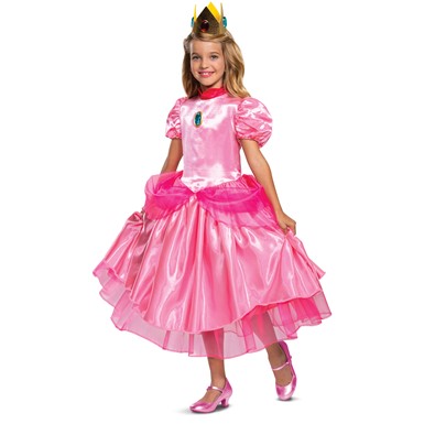Girls Princess Peach Deluxe Mario Brothers Kids Costume