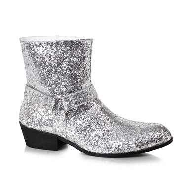 Mens Disco Fever 1.5" Heel Silver Glitter Calf Boots