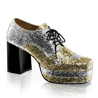 Mens Glamrock Silver Gold Glitter Platform Shoes