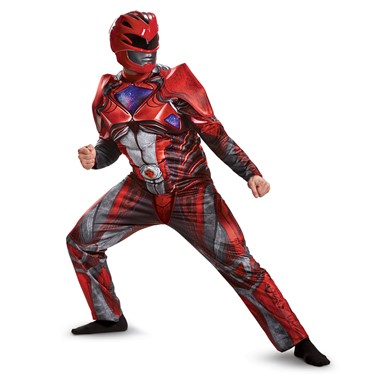 Mens Red Power Ranger Movie Muscle Costume