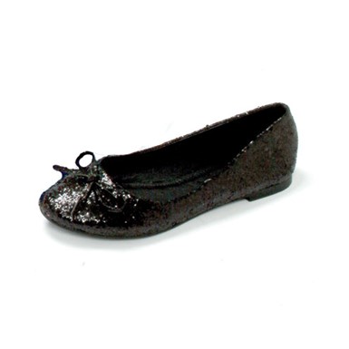 Mila Adult Flats With Bow - Black Glitter Womens Shoes