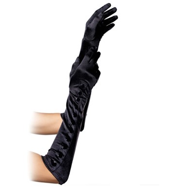 Sexy Black Satin Gloves w/Buttons for Costume