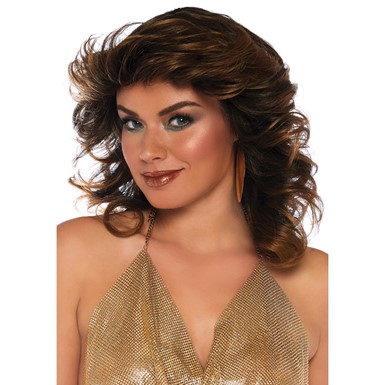 Womens Brown Farrah Feathered Costume Wig