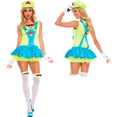 Womens Green Playful Plumber Luigi Super Mario Costume