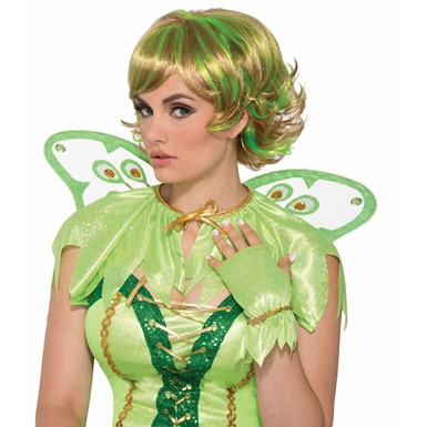 Womens Miss Pixie Fairy Blonde Green Wig