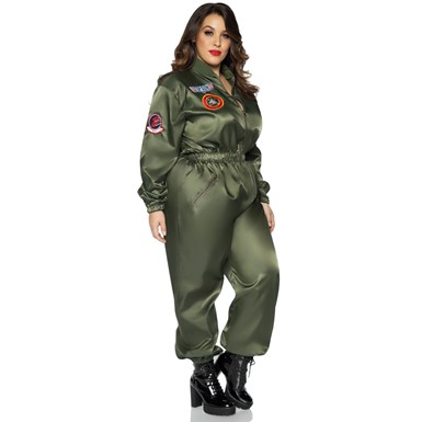 Womens Plus Size Top Gun Parachute Flight Suit Costume